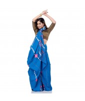 dB DESH BIDESH Women`s Bengali Khesh Mul Pure Cotton Handloom Saree With Blouse Piece (Sky Blue)