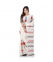 dB DESH BIDESH Women`s Bengali Khesh Mul Pure Cotton Handloom Saree With Blouse Piece (White)