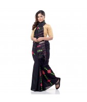 dB DESH BIDESH Women`s Bengali Khesh Mul Pure Cotton Handloom Saree With Blouse Piece (Black)