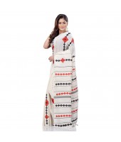 dB DESH BIDESH Women`s Bengali Khesh Mul Pure Cotton Handloom Saree With Blouse Piece (White)