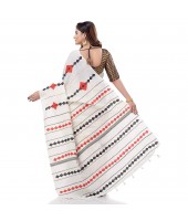 dB DESH BIDESH Women`s Bengali Khesh Mul Pure Cotton Handloom Saree With Blouse Piece (White)