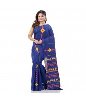 dB DESH BIDESH Women`s Bengali Khesh Mul Pure Cotton Handloom Saree With Blouse Piece (Blue)