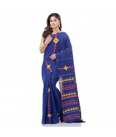 dB DESH BIDESH Women`s Bengali Khesh Mul Pure Cotton Handloom Saree With Blouse Piece (Blue)