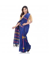 dB DESH BIDESH Women`s Bengali Khesh Mul Pure Cotton Handloom Saree With Blouse Piece (Blue)