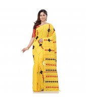 dB DESH BIDESH Women`s Bengali Khesh Mul Pure Cotton Handloom Saree With Blouse Piece (Yellow)