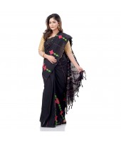 dB DESH BIDESH Women`s Bengali Khesh Mul Pure Cotton Handloom Saree With Blouse Piece (Black)