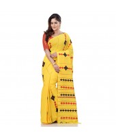 dB DESH BIDESH Women`s Bengali Khesh Mul Pure Cotton Handloom Saree With Blouse Piece (Yellow)