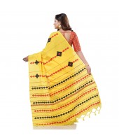 dB DESH BIDESH Women`s Bengali Khesh Mul Pure Cotton Handloom Saree With Blouse Piece (Yellow)