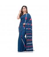 dB DESH BIDESH Women`s Bengali Khesh Mul Pure Cotton Handloom Saree With Blouse Piece (Prussian Blue)