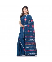 dB DESH BIDESH Women`s Bengali Khesh Mul Pure Cotton Handloom Saree With Blouse Piece (Prussian Blue)