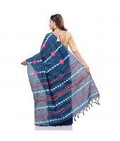 dB DESH BIDESH Women`s Bengali Khesh Mul Pure Cotton Handloom Saree With Blouse Piece (Prussian Blue)