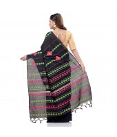 dB DESH BIDESH Women`s Bengali Khesh Mul Pure Cotton Handloom Saree With Blouse Piece (Black)