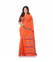 dB DESH BIDESH Women`s Bengali Khesh Mul Pure Cotton Handloom Saree With Blouse Piece (Orange)