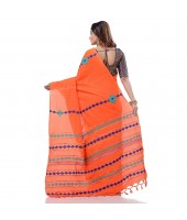 dB DESH BIDESH Women`s Bengali Khesh Mul Pure Cotton Handloom Saree With Blouse Piece (Orange)