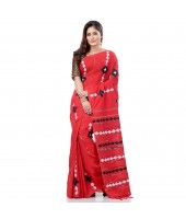 dB DESH BIDESH Women`s Bengali Khesh Mul Pure Cotton Handloom Saree With Blouse Piece (Red)