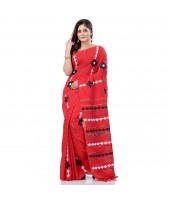 dB DESH BIDESH Women`s Bengali Khesh Mul Pure Cotton Handloom Saree With Blouse Piece (Red)