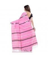 dB DESH BIDESH Women`s Bengali Khesh Pure Cotton Handloom Saree Diamond Designed With Blouse Piece (Pink)