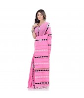 dB DESH BIDESH Women`s Bengali Khesh Pure Cotton Handloom Saree Diamond Designed With Blouse Piece (Pink)