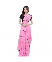 dB DESH BIDESH Women`s Bengali Khesh Pure Cotton Handloom Saree Diamond Designed With Blouse Piece (Pink)