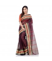 dB DESH BIDESH Women`s Bengali Tant Khejur Chori Pure Handloom Cotton Saree Without Blouse Piece (Black)