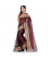 dB DESH BIDESH Women`s Bengali Tant Khejur Chori Pure Handloom Cotton Saree Without Blouse Piece (Black)