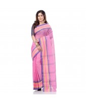 dB DESH BIDESH Women`s Bengali Tant Khejur Chori Pure Handloom Cotton Saree Without Blouse Piece (Pink)