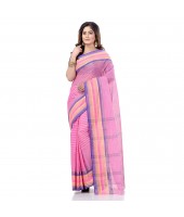 dB DESH BIDESH Women`s Bengali Tant Khejur Chori Pure Handloom Cotton Saree Without Blouse Piece (Pink)