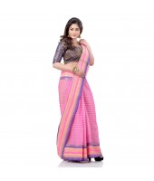 dB DESH BIDESH Women`s Bengali Tant Khejur Chori Pure Handloom Cotton Saree Without Blouse Piece (Pink)