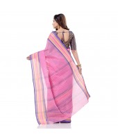 dB DESH BIDESH Women`s Bengali Tant Khejur Chori Pure Handloom Cotton Saree Without Blouse Piece (Pink)