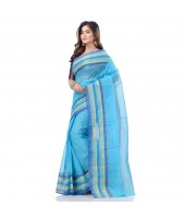 dB DESH BIDESH Women`s Bengali Tant Khejur Chori Pure Handloom Cotton Saree Without Blouse Piece (Blue)