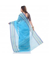 dB DESH BIDESH Women`s Bengali Tant Khejur Chori Pure Handloom Cotton Saree Without Blouse Piece (Blue)