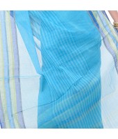 dB DESH BIDESH Women`s Bengali Tant Khejur Chori Pure Handloom Cotton Saree Without Blouse Piece (Blue)