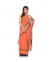 dB DESH BIDESH Women`s Bengali Tant Khejur Chori Pure Handloom Cotton Saree Without Blouse Piece (Orange)