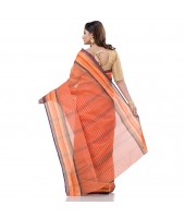 dB DESH BIDESH Women`s Bengali Tant Khejur Chori Pure Handloom Cotton Saree Without Blouse Piece (Orange)