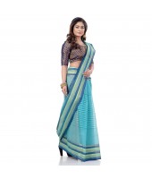 dB DESH BIDESH Women`s Bengali Tant Khejur Chori Pure Handloom Cotton Saree Without Blouse Piece (Light Green Blue)