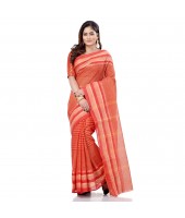 dB DESH BIDESH Women`s Bengali Tant Khejur Chori Pure Handloom Cotton Saree Without Blouse Piece (Red)