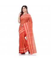 dB DESH BIDESH Women`s Bengali Tant Khejur Chori Pure Handloom Cotton Saree Without Blouse Piece (Red)