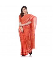 dB DESH BIDESH Women`s Bengali Tant Khejur Chori Pure Handloom Cotton Saree Without Blouse Piece (Red)