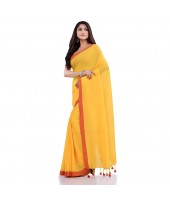 DESH BIDESH Women`s Handloom Pure Cotton Saree Abhiprithi Design Without Blouse Piece(Yellow)