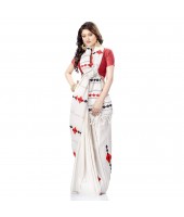 dB DESH BIDESH Women's Khes Cotton Saree With Blouse Piece (White)