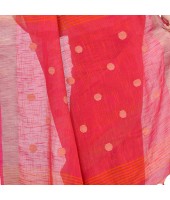 dB DESH BIDESH Women`s Pure Cotton Traditional Bengali Tant Handloom Cotton Saree Round Desigined With Blouse Piece (Yellow Pink)