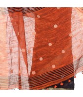 dB DESH BIDESH Women`s Pure Cotton Traditional Bengali Tant Handloom Cotton Saree Round Desigined With Blouse Piece (Black orange)