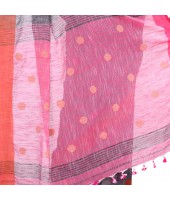 dB DESH BIDESH Women`s Pure Cotton Traditional Bengali Tant Handloom Cotton Saree Round Desigined With Blouse Piece (Grey Pink)