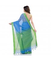 dB DESH BIDESH Women`s Tant Silk Handloom Cotton Saree Sequence Work With Blouse Piece (Sky Blue Light Green)