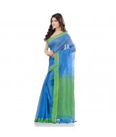 dB DESH BIDESH Women`s Tant Silk Handloom Cotton Saree Sequence Work With Blouse Piece (Sky Blue Light Green)