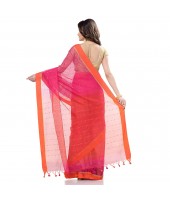 dB DESH BIDESH Women`s Tant Silk Handloom Cotton Saree Sequence Work With Blouse Piece Pink Orange