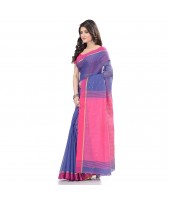 dB DESH BIDESH Women`s Tant Silk Handloom Cotton Saree Sequence Work With Blouse Piece (Blue Pink)