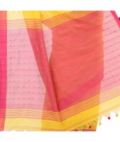 dB DESH BIDESH Women`s Tant Silk Handloom Cotton Saree Sequence Work With Blouse Piece (Yellow Pink)