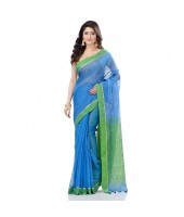 dB DESH BIDESH Women`s Tant Silk Handloom Cotton Saree Sequence Work With Blouse Piece (Sky Blue Light Green)