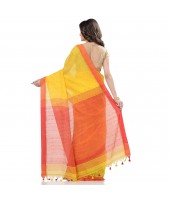 dB DESH BIDESH Women`s Tant Silk Handloom Cotton Saree Sequence Work With Blouse Piece (Yellow Red)